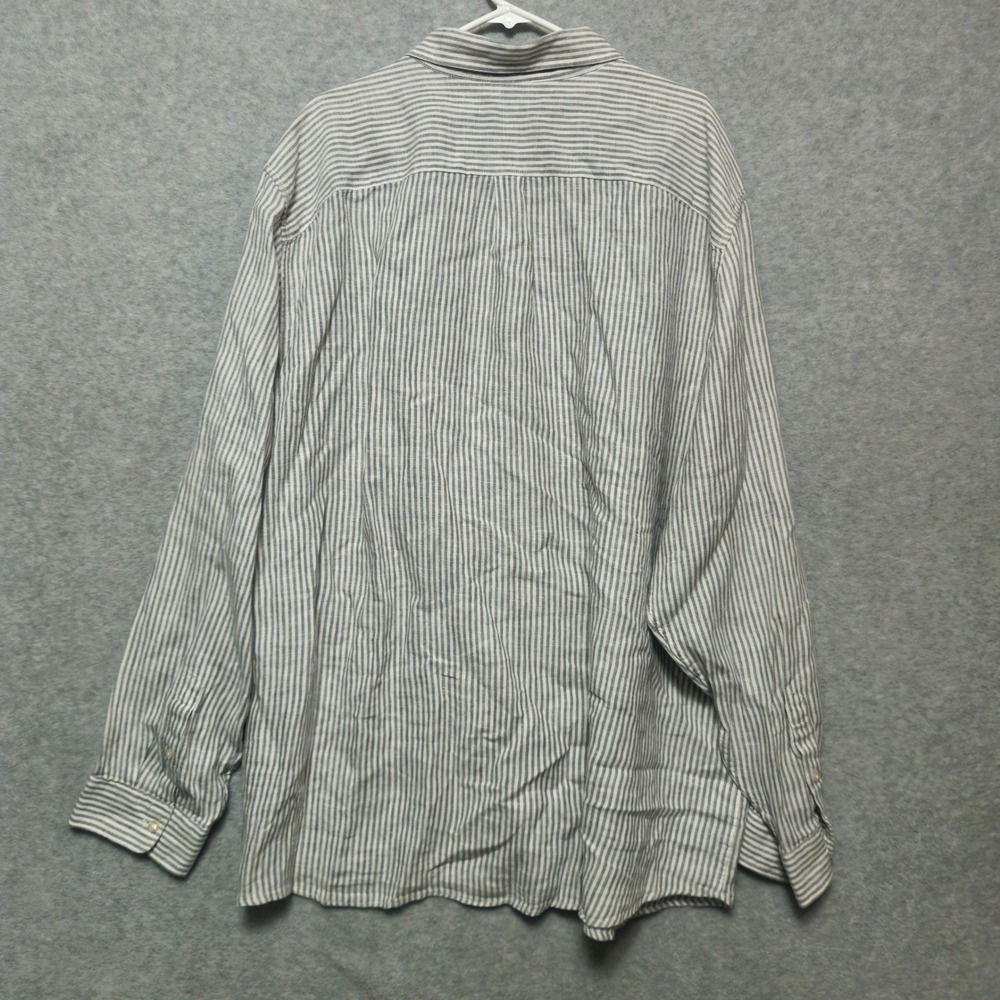 Gap Linen Striped Long Sleeve Button Down Shirt Mens 3XL Grey White Lightweight - Picture 2 of 7